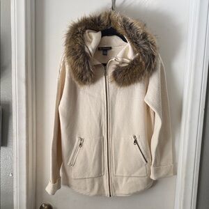 INC 🔥 Knit Hoodie Jacket with Removable Faux Fur